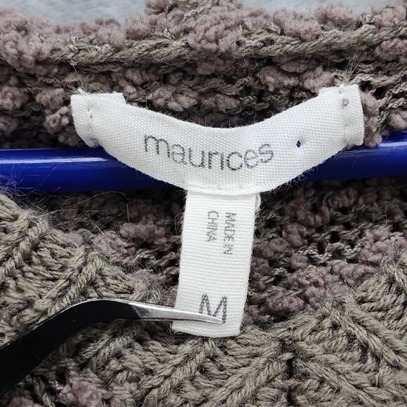 Maurices Sweater Womens M Brown Cream Pin Striped Hooded Pullover Popcorn Knit - Picture 3 of 9